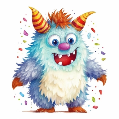 A super-cute monster, knitted painting texture, Perfect for nursery art and children's book illustration style, simple, cute, full color, clipart, watercolor illustration, single object, high definition 8k, white background for removing background
