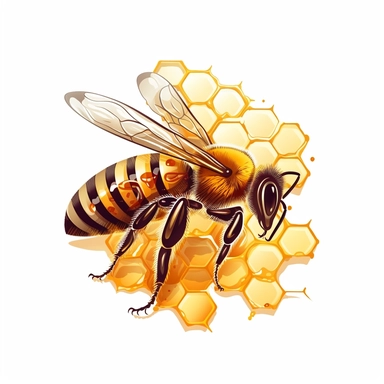 single honey bee on honey hive, vector clipart, saturated colors, isolated on white background, uhd, sharp detail