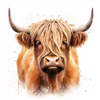 highland cattle oil painting watercolor clipart graffiti