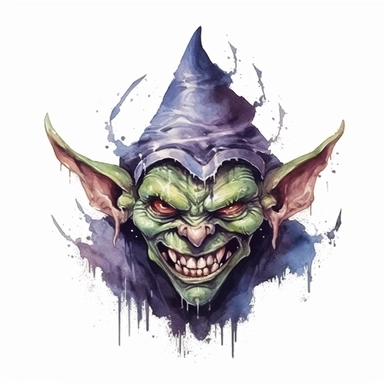 watercolor dark fantasy mystic evil goblin clipart, hd 4k, detailed, focused, isolated on white background