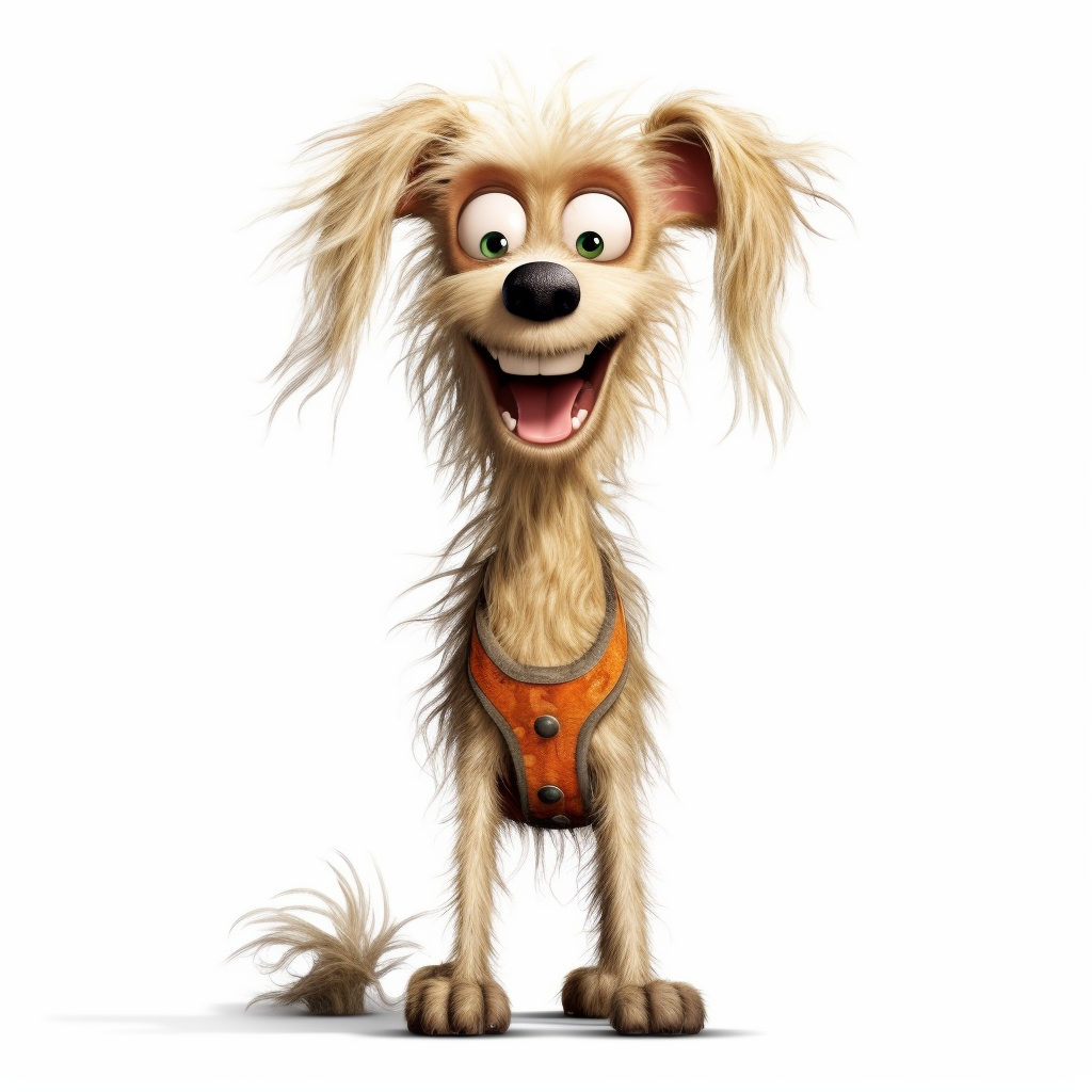 a very skinny dog with frizzed out hair, crazy looking expression ...