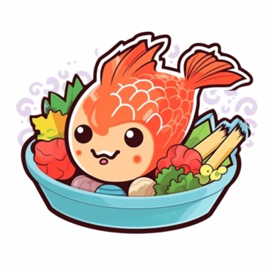 japanese fish meal, kawaii colors, clipart sticker on white background