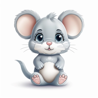 clipart, cute kawaii gray and white mouse isolated on a white background, cartoon style, chibi style, vector, 3D, no shadows