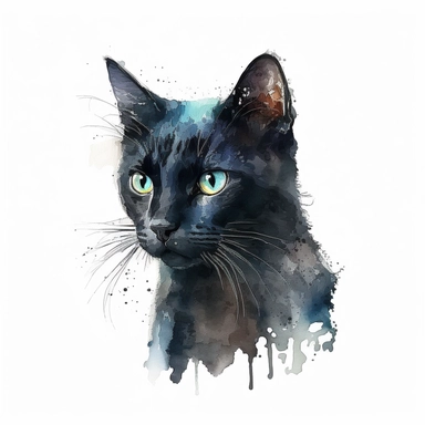 photo of a beautiful black cat, watercolour clipart, minimalist, white background, 8k, 1606016102