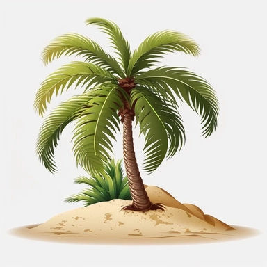palmtree clipart, no ground, no terrain, no dirt, no soil, no sand, brown and green, plain background, solid white background, white background, no background, –no text, –no shadows
