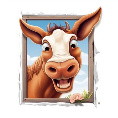 Cute Beautiful Happy Face Funny Horse Outside The Window Sublimation Clipart ,Cartoon,hyper realistic, intricate detail, illustration style,high solution,on the white background