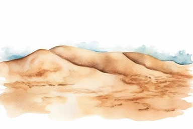 watercolor clipart, sand on a beach, contour, isolated white background, low color saturation,
