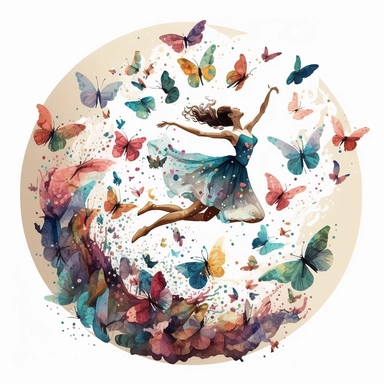 a watercolor clipart illustrating an ephemeral dance, a graceful and whimsical composition capturing the beauty and elegance of butterflies in flight.
