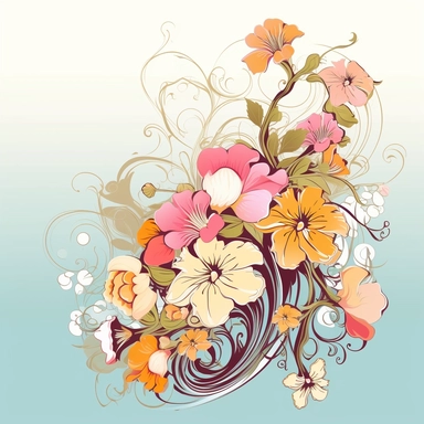 Create a clipart of a blooming flower or a lush garden. Emphasize the beauty and delicacy of nature. Use graceful lines and vibrant colors to capture the essence of growth and vitality. This clipart can be used in various contexts, including gardening websites, environmental campaigns, or floral-themed designs for events like weddings or celebrations.
