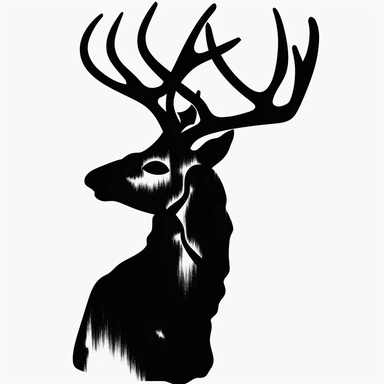 Browning Buck Head Clipart Black And White, one side view, deer head silhouette, white background,