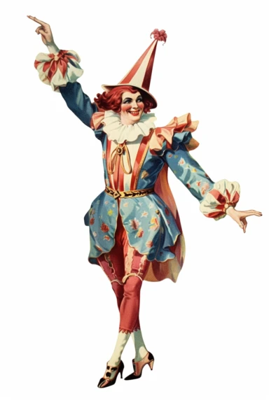 Vintage 1920 Jester Illustration, Chromolithograph, 1920s Illustration, Vintage, Chromolithograph, Colorful, Antique, Ephemera, Clipart, 8k, Isolated on white