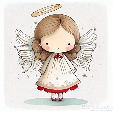 A watercolor painting of cute christmas Angel, christmas, christmas Angel, cute detailed digital art, inspired by nicoletta ceccoli, by Kubisi art, whimsical and cute, by nicoletta ceccoli, cute detailed artwork, glimmering, adorable and whimsical, whimsical art, Clipart style, png style, svg style, blank white background, a solid white background