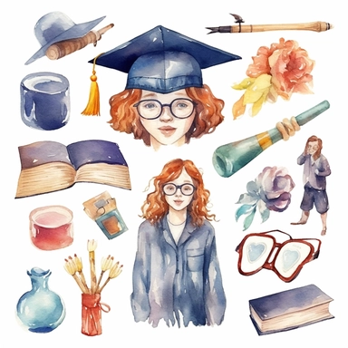 icon set, student, graduated from high school, watercolors, Element, clipart, on white background