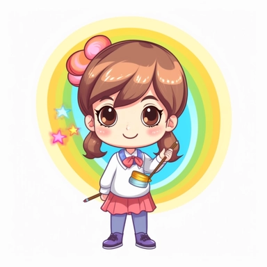 kawaii style rainbow cute teacher with a magic wand, casting spells to make learning fun and engaging for students, Best quality, 8K, HD, white background, no background, sublimation file, png, 2d, Cute kawaii style, vector clipart, no watermark