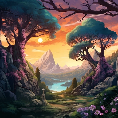 realistic clipart of enchanted landscape, digital painting
