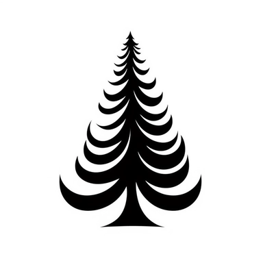 black and white silhouette of a christmas tree, clipart style, white background, thick lines, vector, simple design, flat colour, solid colour, christmascore