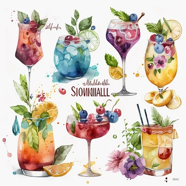 Aquarell magische Cocktails Clipart, Cocktail Clip Art Aquarell, alkoholische Getränke Clipart, Drink Bar Menü, Floral Cocktails png