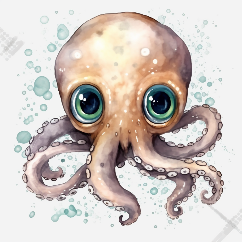 Watercolor: octopuses with big eyes, kawaii. png Full body realistic ...