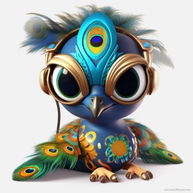sticker, clipart, cartoon of a cute male Indian Peafowl cub with sun glasses and headphones, iridescent tail feathers, dressed with african gear,Dashikis, head wraps, kaftans, and Maasai beadwork jewelry, 3D, disney pixar style, puppy eyes, looking at athe camera, white background ,high definition, high resulotion, highly detailed,16K