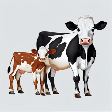 dairy cow and calf, clipart, high resolution, black outline, white background, 4k, vector illustration
