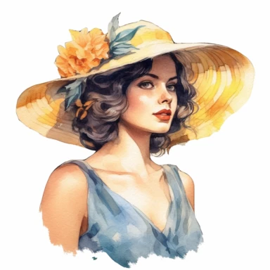 vintage woman colorful illustration old fashioned summer , Hand drawn , watercolor style,clipart,no shadow,single design, print on demand image, PNG transparent ,white background for removing background - - no text shadow font watermark