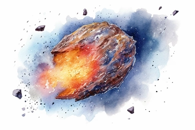 Watercolor, Design an image depicting an Amor asteroid with an orbit that approaches Earth's orbit clipart, hd, on a white background, spaced out