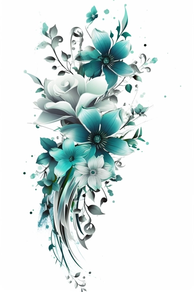 flower corner freebie floral border clipart, in the style of black and white realism, teal and gray, uhd image, tattoo, monochromatic paintings, contemporary fairy tale, eye-catching detail