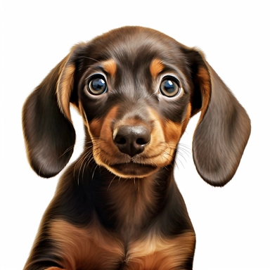 Dachshund puppy, Closeup Portrait, Clipart, Digital art, disney style, hyperdetailed, 1080p, Ultra-HD, white background