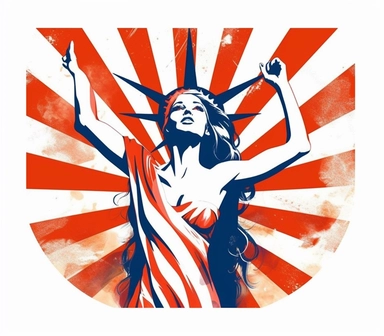 Create a bold and eye-catching clip art that showcases Freedom in patriotic colors, emphasizing the spirit of independence and liberty, white background, in the style of minimalist -