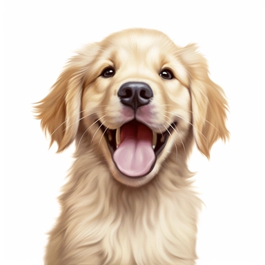 happy golden retriever puppy, digital painting and drawing, clipart, head, hyper - realistic animal illustration, childlike, free brushwork, white background