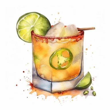 hand drawn spicy margarita, very detailed and realistic, watercolor, white background with margins, clipart style — uplight