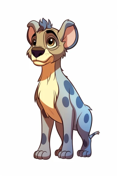 color image of a pixar hyena clipart, simple line art, isolated on white background, full body, stroke line art, 8k