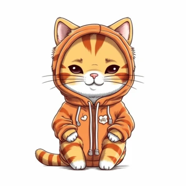 cute small smiling tabby cat with onesie clipart with white background