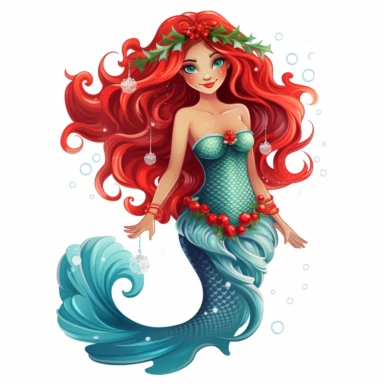 christmas mermaid. clip art style. full body image
