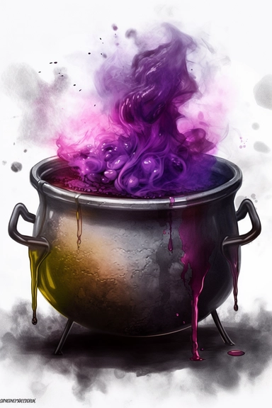 hyper realisticCauldron: Create a clipart of a cauldron with a gothic twist. You can add some eerie smoke, spiders, or bones to make it more spooky ,watercolor illustration, color palette Violet, eggplant,diesel,dusty gray,cannon pink, tamarind,mulled wine,charade ,realistic,symmetry,png white background