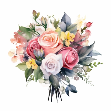 watercolor painted bouquet of mixed colored roses clipart, Flower Border clipart, Minimalist Flower Bouquet clipart, mixed colored roses Clipart roses painting formal glamour elegant style wedding floral bouquet, wedding clipart include babys breath flowers in the bouquet 4