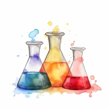 erlenmeyer flask chemistry clipart watercolor style, 8k digital art, bright, colorful, soft lightning, white background
