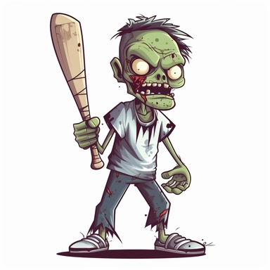 scary zombie clipart holding a baseball bat, include a transparent background