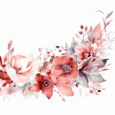watercolor floral border Dusty pink - red, white - Clipart, minimal, white background, minimal,