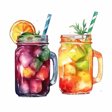 cold beverage clipart, watercolor, white background,