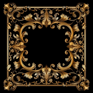 Filigree borders or frame clipart, hd, detailed, on black background, square
