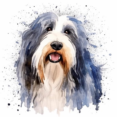 watercolor, bearded collie, clipart, side angle