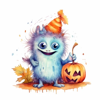 cute Halloween Monster , for Kids, Aquarell,funny, White Background, Clipart