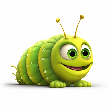 2D Clipart, Cute caterpillar, cute eyes, no shadow, side view, smiling