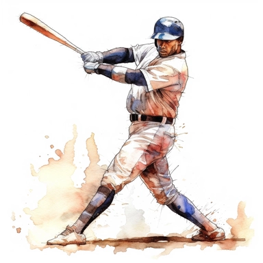 Baseball Player, highly detailed, watercolor, clipart, illustration, white background, digital painting, paper crafting, no signature, no text