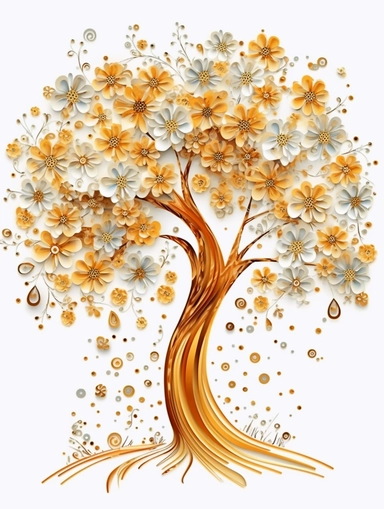 africa accacia tree art of quilling clipart, gold and glory pastel mute soft colors, illustration, white solid background,
