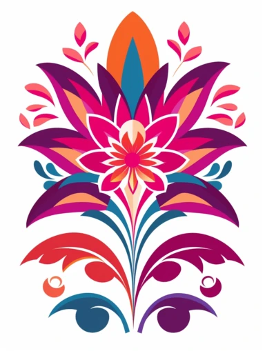 clipart, decorative flower, one per page, flat color clipart, bright hot pink primary colors, isolated on white background,