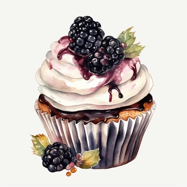 watercolor black berry cupcake clipart, hd