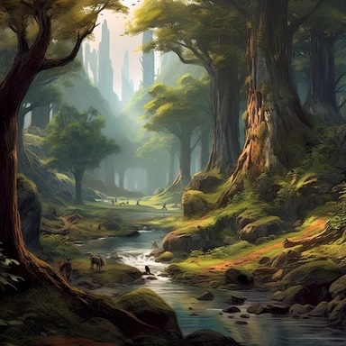 realistic clipart of enchanted elven landscape, digital painting