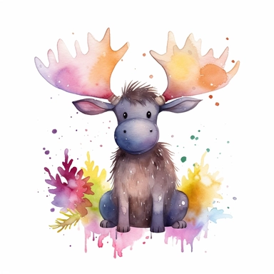 watercolor adorable kawaii baby moose character kawaii, isolated, kawaii,digital art,detailed, concept,art,8k,hd,on white background,clipart